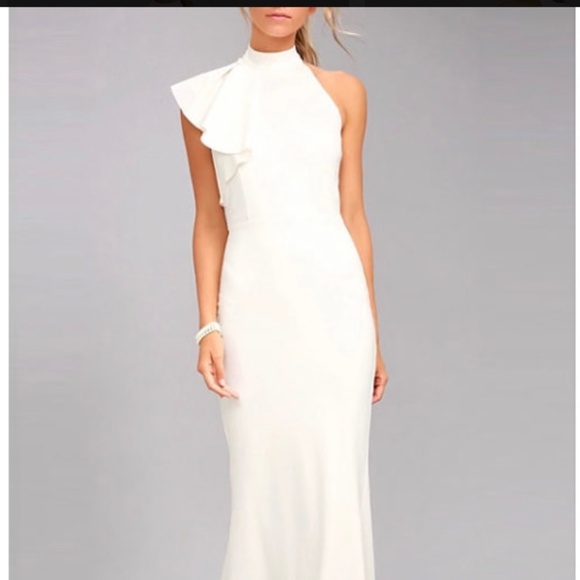 TS COURTURE , size 4 , Mermaid,gown, one shoulder halter w/ ruffle BURGUNDY, NWT - Picture 6 of 9